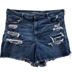 American Eagle Womens Jean Shorts Size 20 Distressed Hi-Rise Shortie Denim Blue